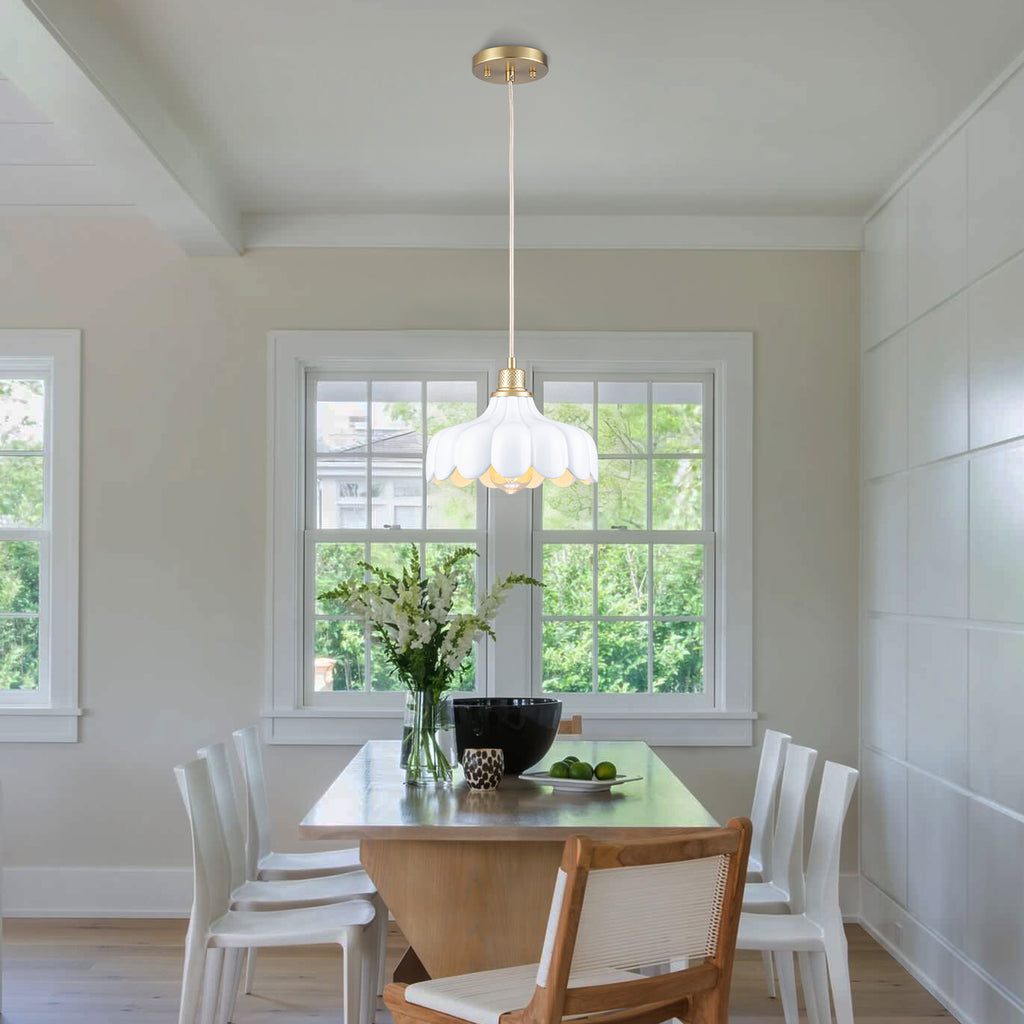 Modern Brushed Gold Pendant Light with Ceramic Flower Shade Fixture - product image 2 | Zenvolit