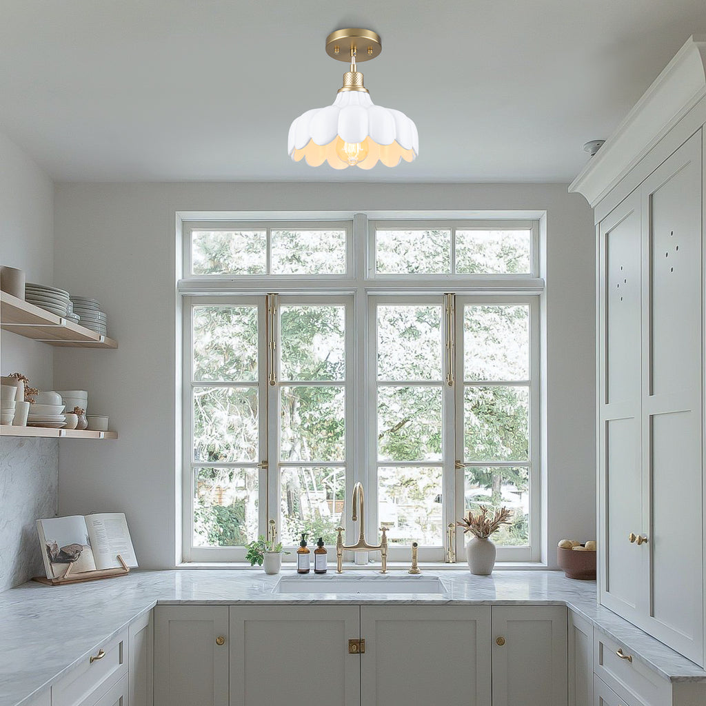 Modern Brushed Gold Pendant Light with Ceramic Flower Shade Fixture - product image 5 | Zenvolit