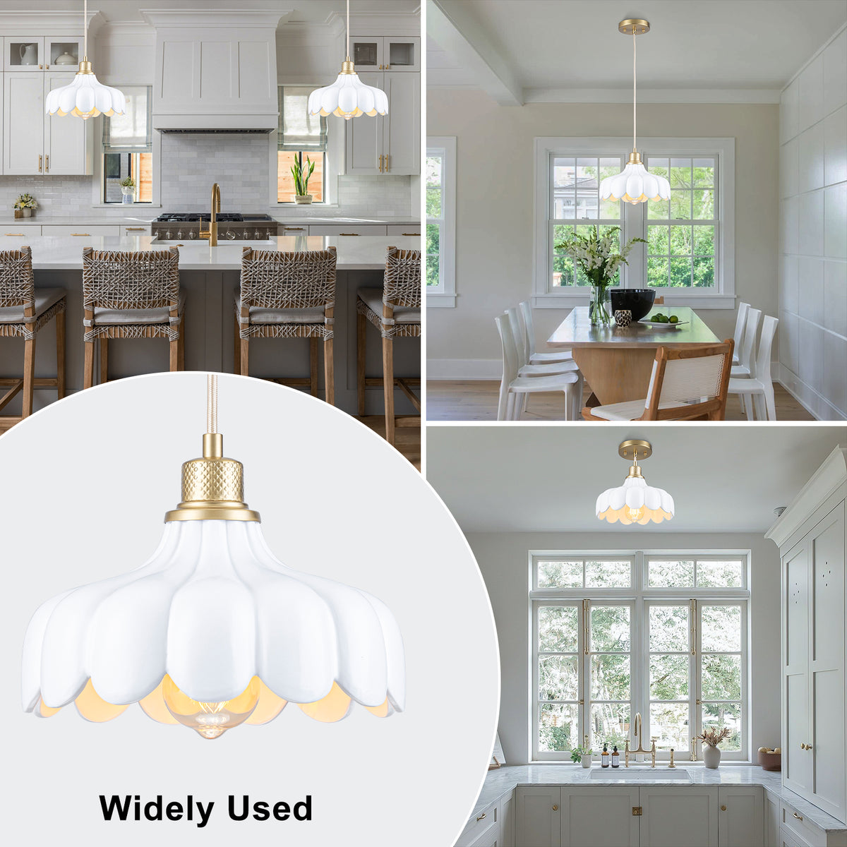Modern Brushed Gold Pendant Light with Ceramic Flower Shade Fixture - product image 6 | Zenvolit