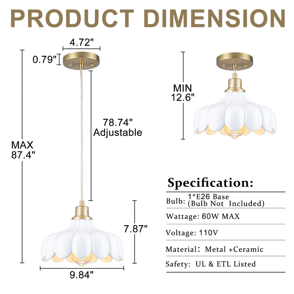 Modern Brushed Gold Pendant Light with Ceramic Flower Shade Fixture - product image 7 | Zenvolit