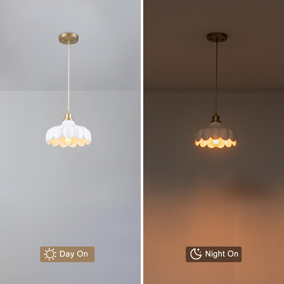 Modern Brushed Gold Pendant Light with Ceramic Flower Shade Fixture - product image 8 | Zenvolit