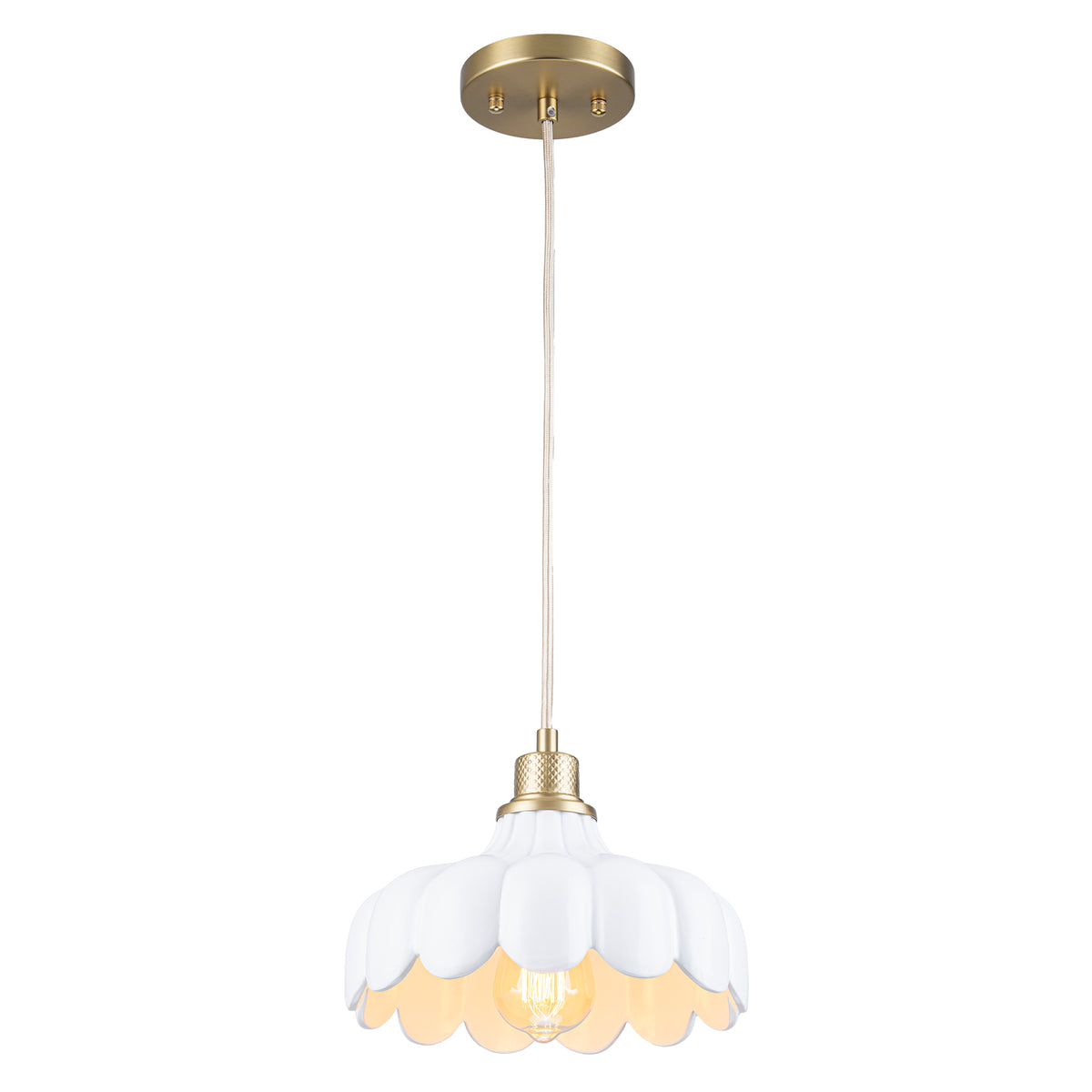 Modern Brushed Gold Pendant Light with Ceramic Flower Shade Fixture - product image 9 | Zenvolit