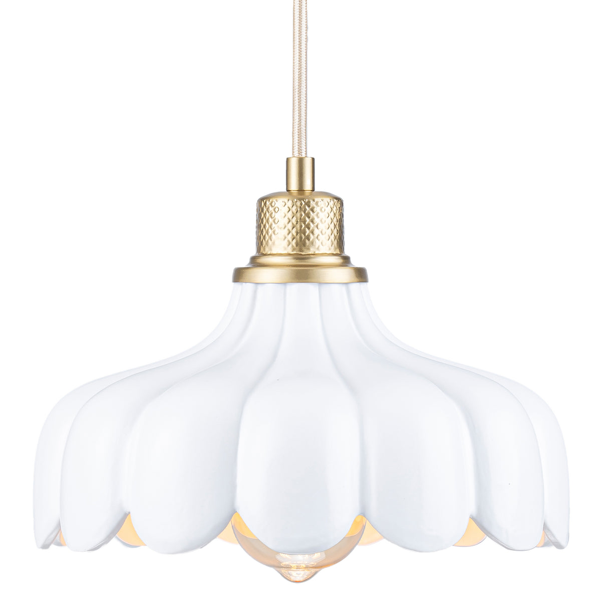 Modern Brushed Gold Pendant Light with Ceramic Flower Shade Fixture - product image 12 | Zenvolit