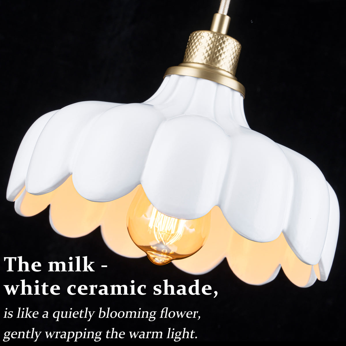 Modern Brushed Gold Pendant Light with Ceramic Flower Shade Fixture - product image 15 | Zenvolit