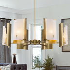 6-Light Modern Brushed Gold Chandelier White Crackle Glass Shades - product image 1 | Zenvolit