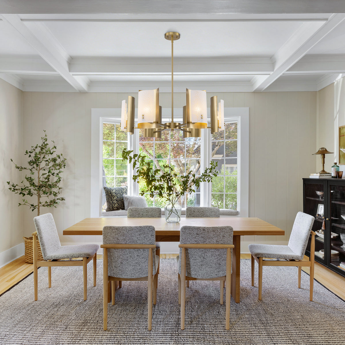 6-Light Modern Brushed Gold Chandelier White Crackle Glass Shades - product image 2 | Zenvolit