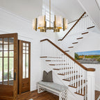 6-Light Modern Brushed Gold Chandelier White Crackle Glass Shades - product image 5 | Zenvolit