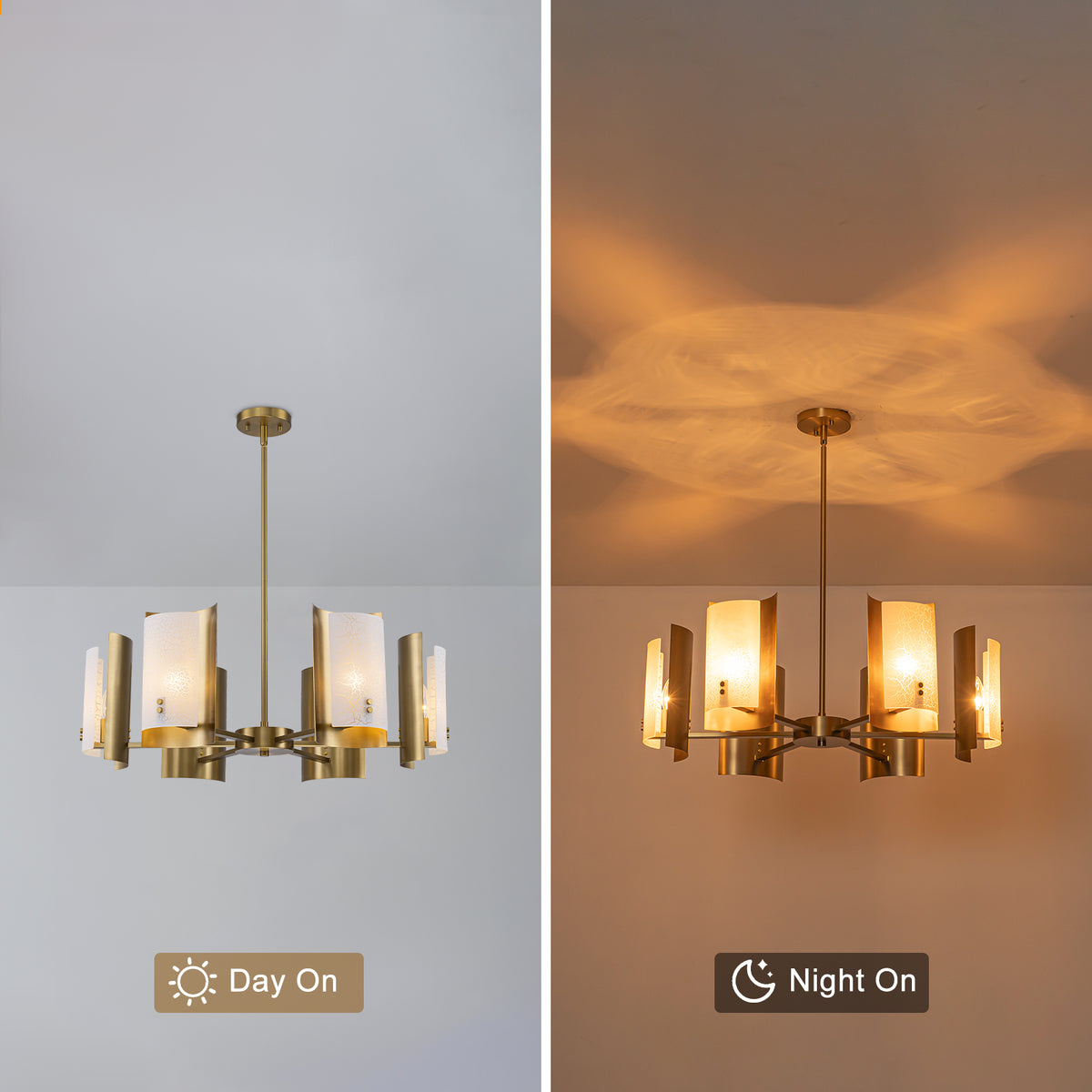 6-Light Modern Brushed Gold Chandelier White Crackle Glass Shades - product image 8 | Zenvolit