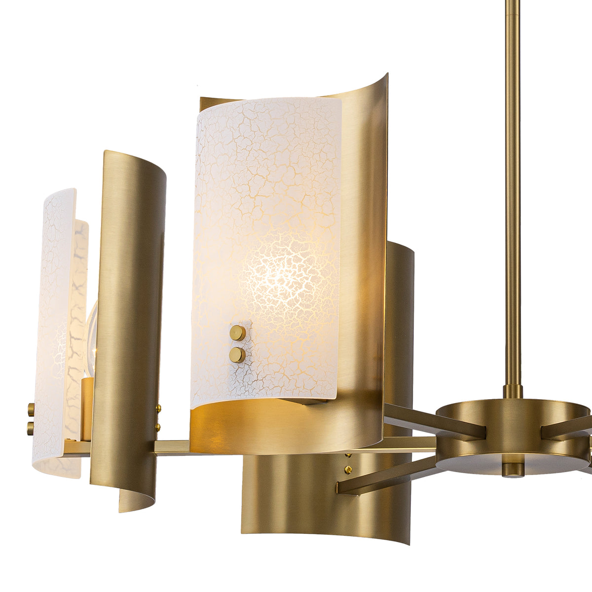 6-Light Modern Brushed Gold Chandelier White Crackle Glass Shades - product image 10 | Zenvolit