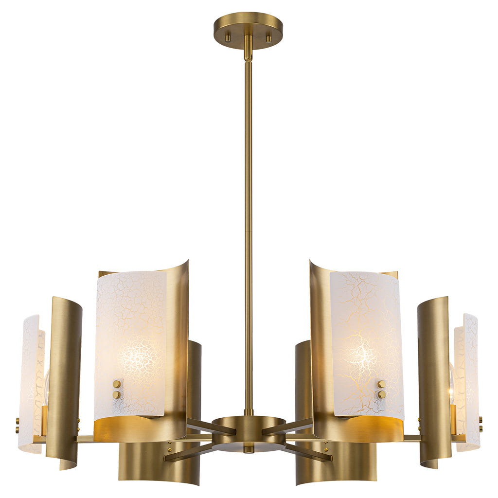 6-Light Modern Brushed Gold Chandelier White Crackle Glass Shades - product image 15 | Zenvolit