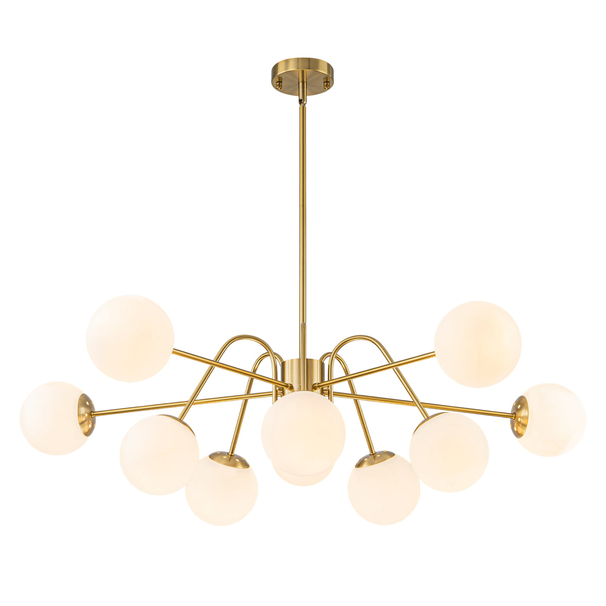 10-Light Brass Globe Chandelier Milk Glass Shades Modern Dining Room - product image 1 | Zenvolit