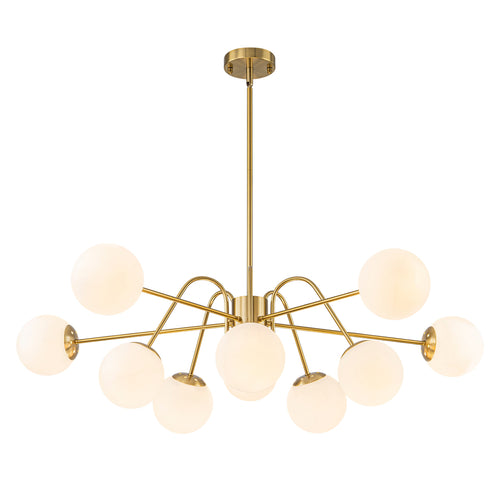 10-Light Brass Globe Chandelier Milk Glass Shades Modern Dining Room - product image 1 | Zenvolit