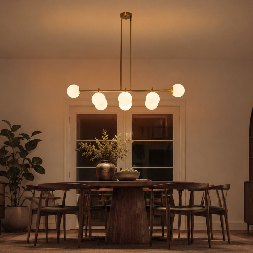 8-Light Linear Globe Chandelier Milk Glass Shades Modern Dining Room - product image 1 | Zenvolit