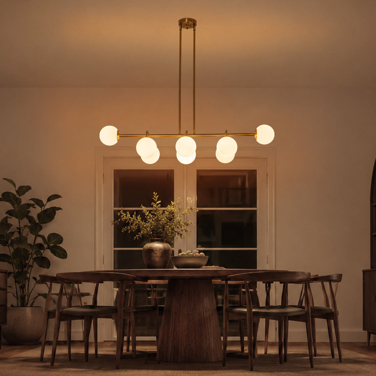 8-Light Linear Globe Chandelier Milk Glass Shades Modern Dining Room - product image 1 | Zenvolit