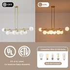 8-Light Linear Globe Chandelier Milk Glass Shades Modern Dining Room