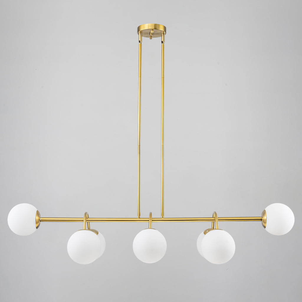 8-Light Linear Globe Chandelier Milk Glass Shades Modern Dining Room