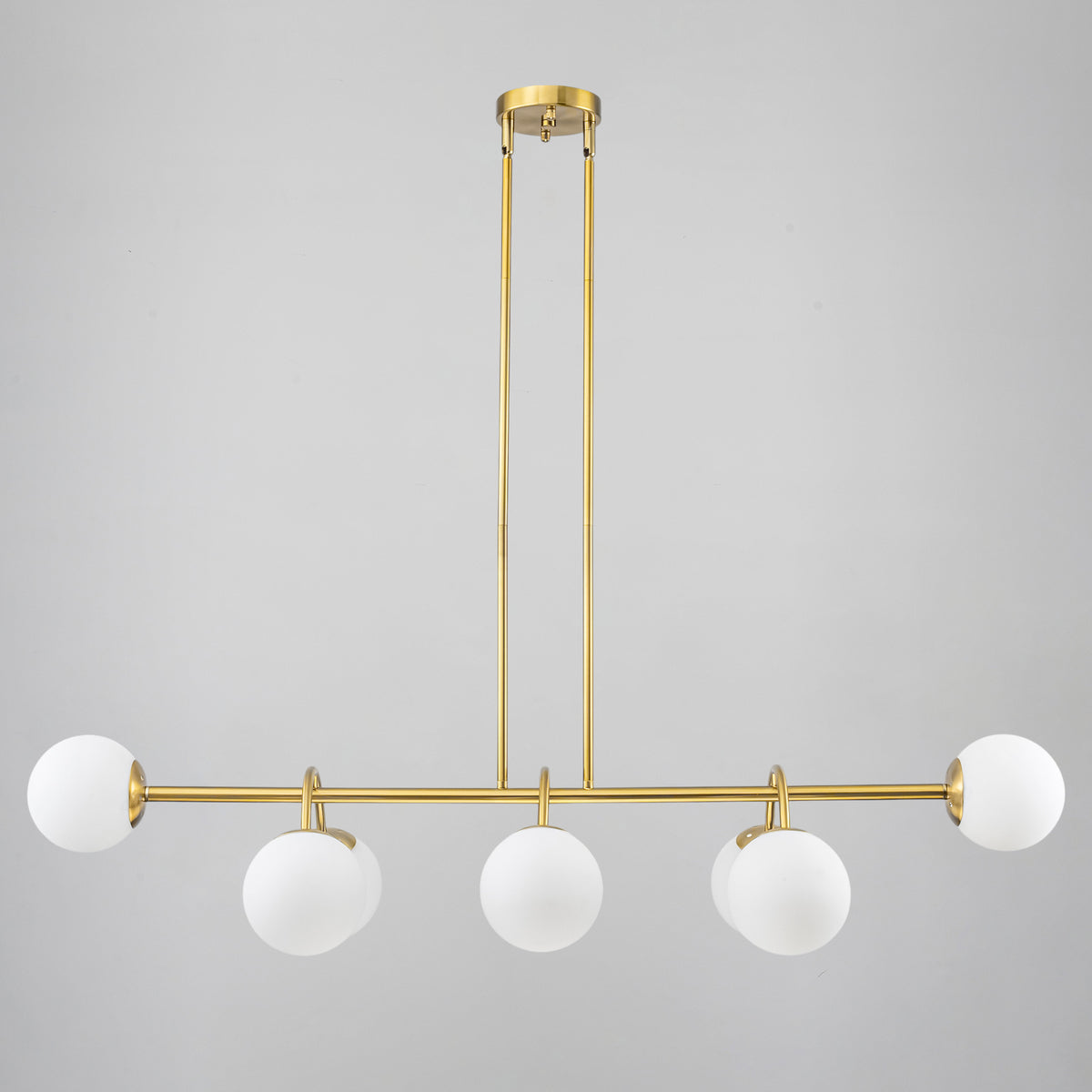 8-Light Linear Globe Chandelier Milk Glass Shades Modern Dining Room