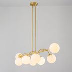 8-Light Linear Globe Chandelier Milk Glass Shades Modern Dining Room