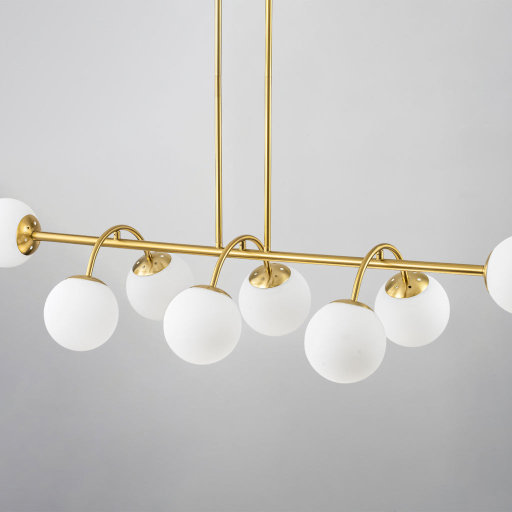 8-Light Linear Globe Chandelier Milk Glass Shades Modern Dining Room