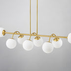 8-Light Linear Globe Chandelier Milk Glass Shades Modern Dining Room