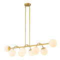 8-Light Linear Globe Chandelier Milk Glass Shades Modern Dining Room