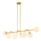 8-Light Linear Globe Chandelier Milk Glass Shades Modern Dining Room