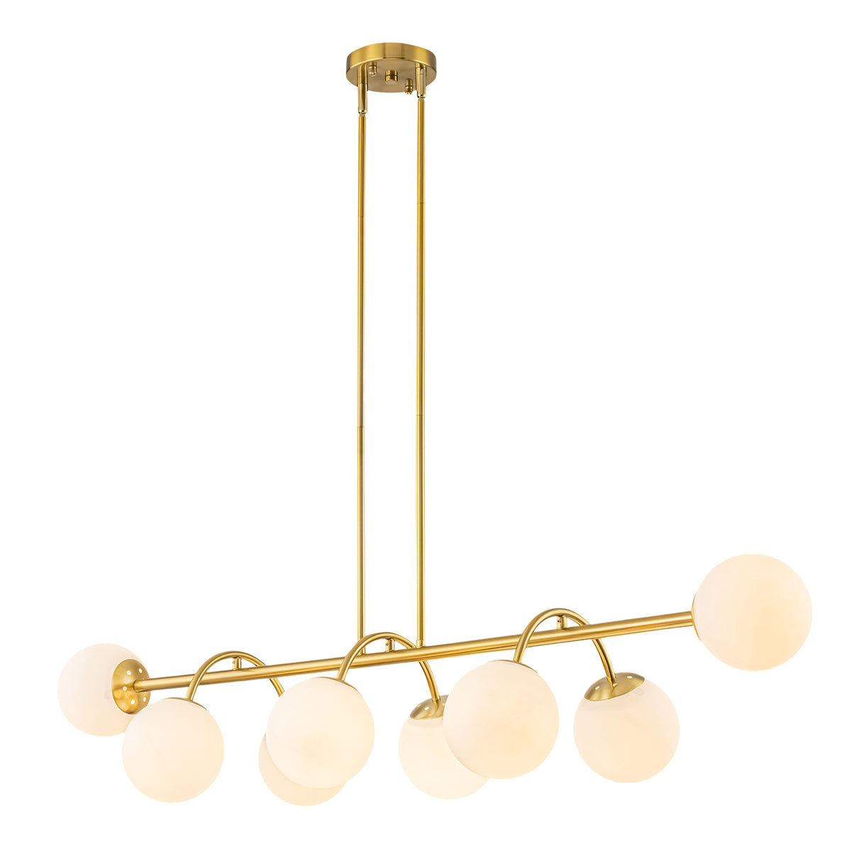 8-Light Linear Globe Chandelier Milk Glass Shades Modern Dining Room