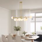 8-Light Linear Globe Chandelier Milk Glass Shades Modern Dining Room