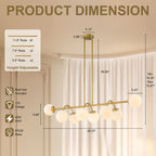 8-Light Linear Globe Chandelier Milk Glass Shades Modern Dining Room