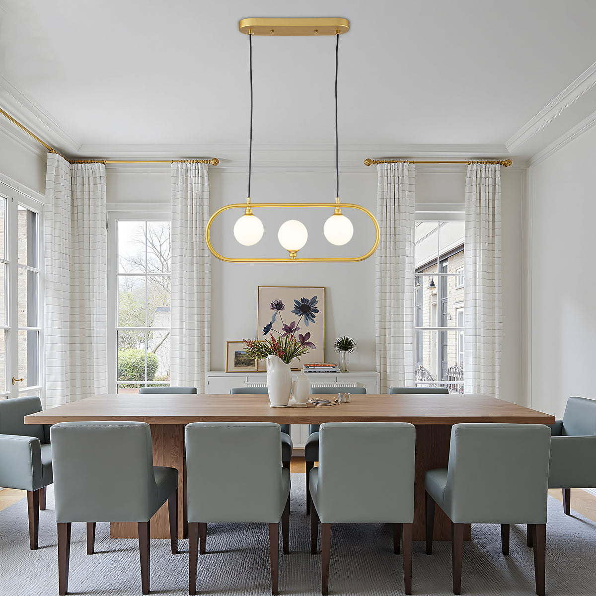 3-Light Linear Kitchen Island Pendant Frosted Milky White Glass Globes - product image 2 | Zenvolit