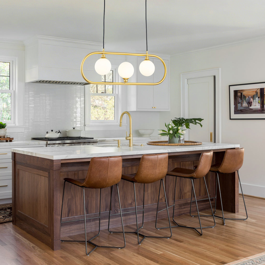 3-Light Linear Kitchen Island Pendant Frosted Milky White Glass Globes - product image 4 | Zenvolit
