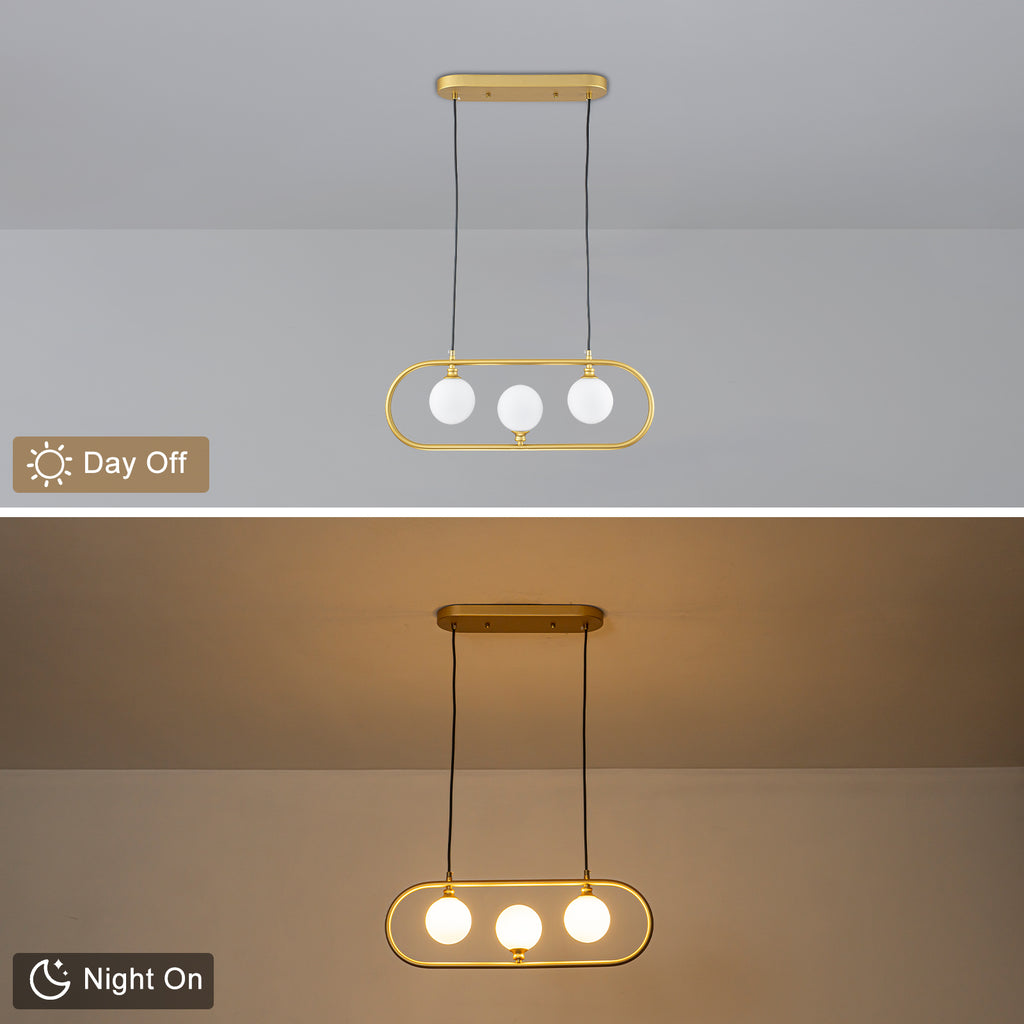 3-Light Linear Kitchen Island Pendant Frosted Milky White Glass Globes - product image 8 | Zenvolit