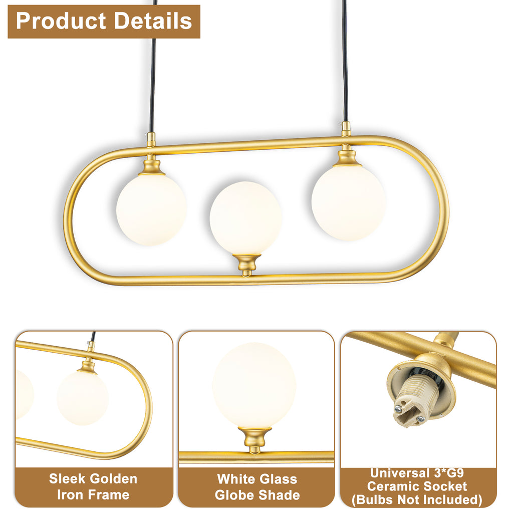 3-Light Linear Kitchen Island Pendant Frosted Milky White Glass Globes - product image 12 | Zenvolit