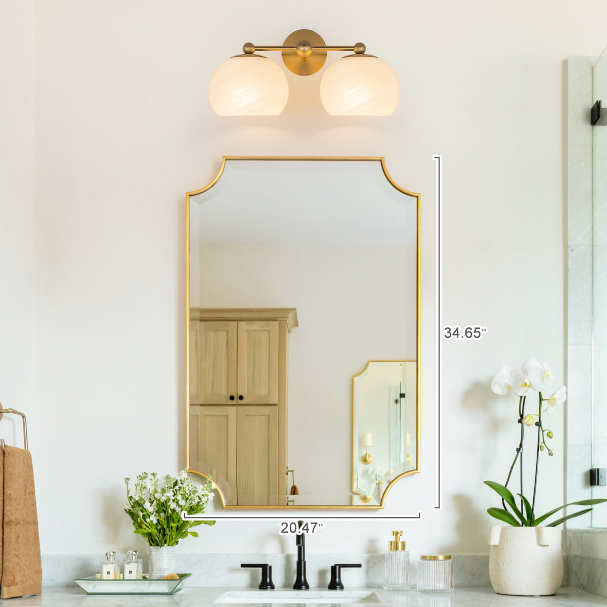 2-Light Gold Double-Globe Wall Sconce Cloud-Pattern Glass Shades - product image 11 | Zenvolit