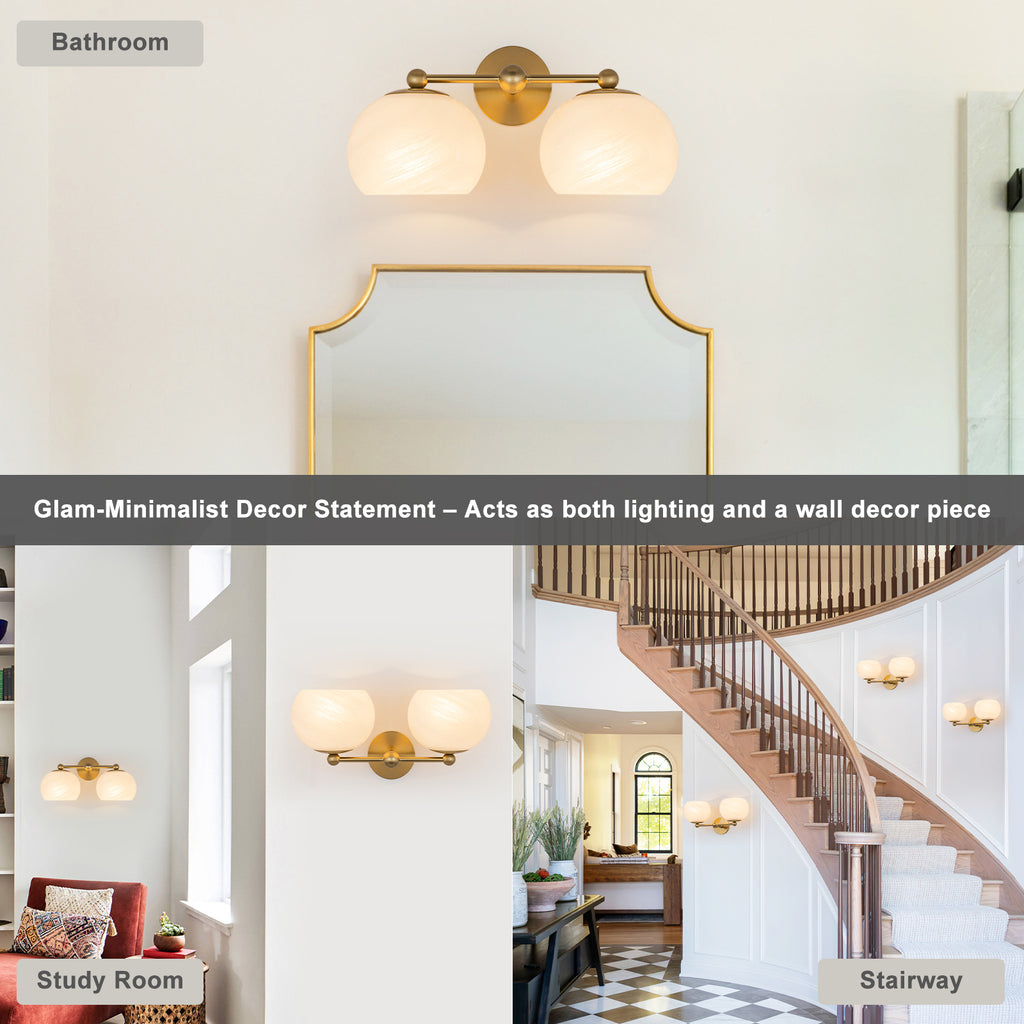 2-Light Gold Double-Globe Wall Sconce Cloud-Pattern Glass Shades - product image 12 | Zenvolit