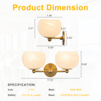 2-Light Gold Double-Globe Wall Sconce Cloud-Pattern Glass Shades - product image 13 | Zenvolit