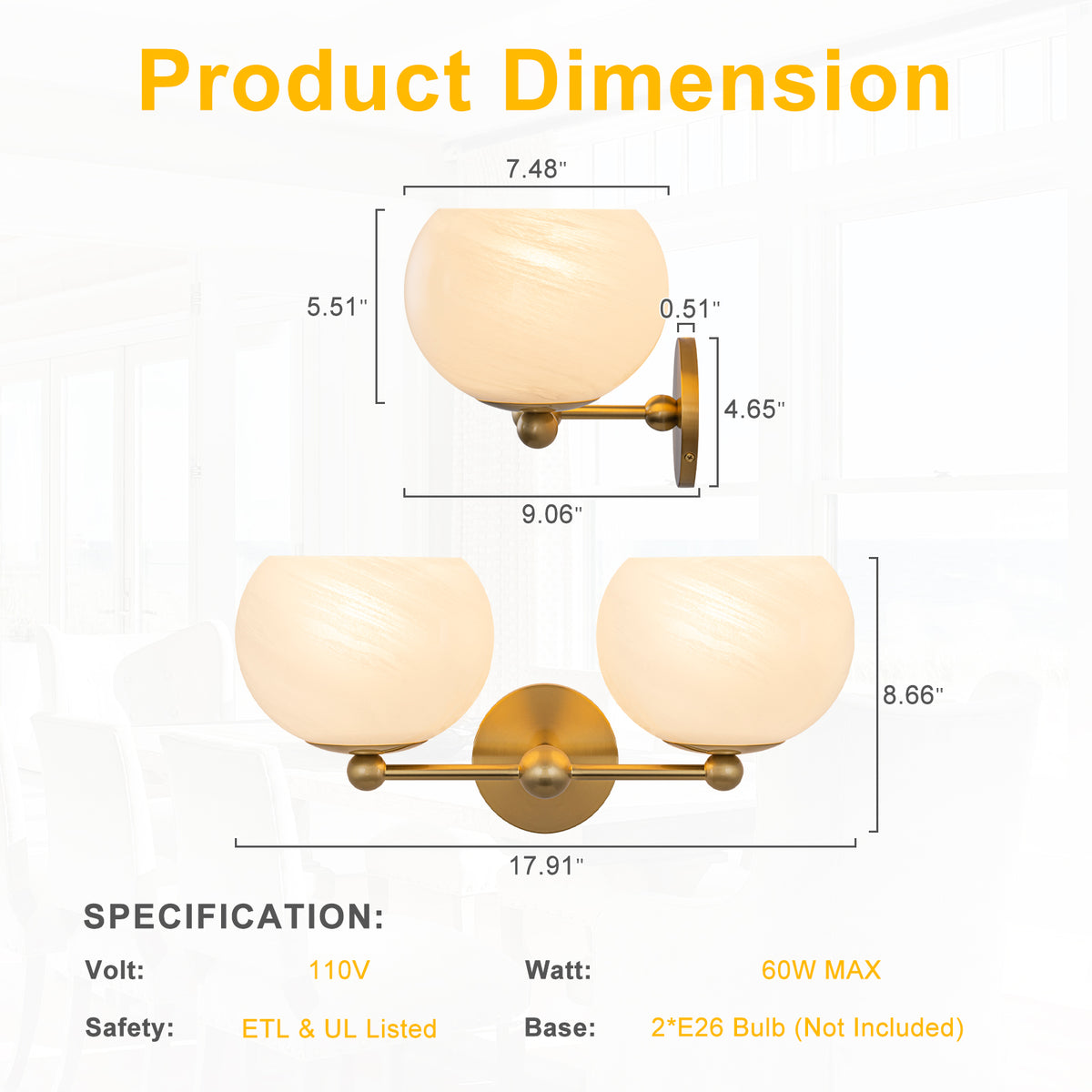 2-Light Gold Double-Globe Wall Sconce Cloud-Pattern Glass Shades - product image 13 | Zenvolit