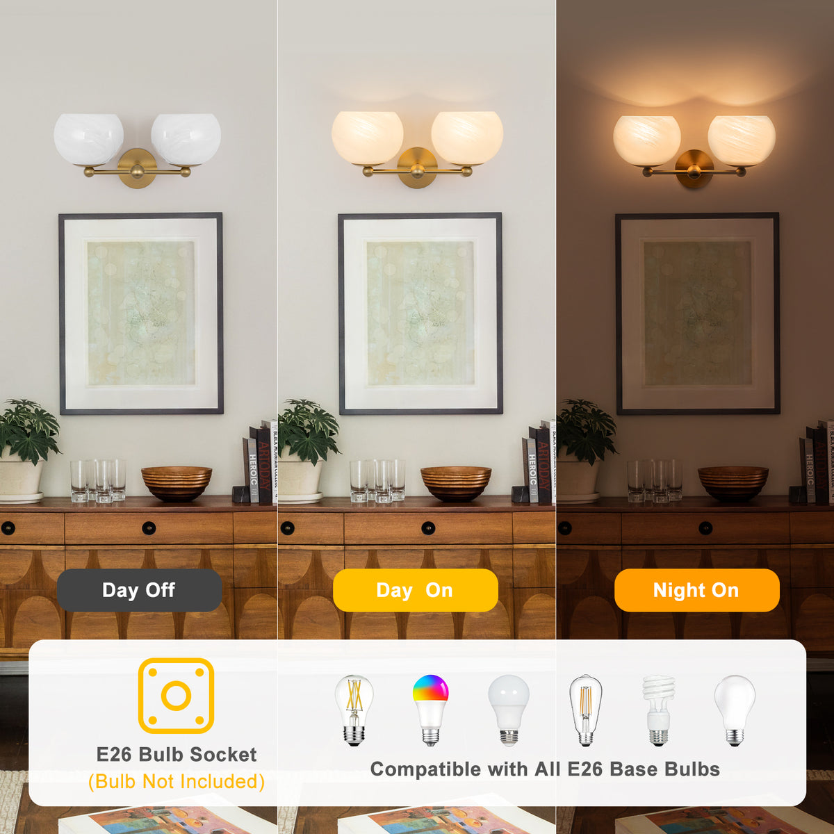2-Light Gold Double-Globe Wall Sconce Cloud-Pattern Glass Shades - product image 14 | Zenvolit