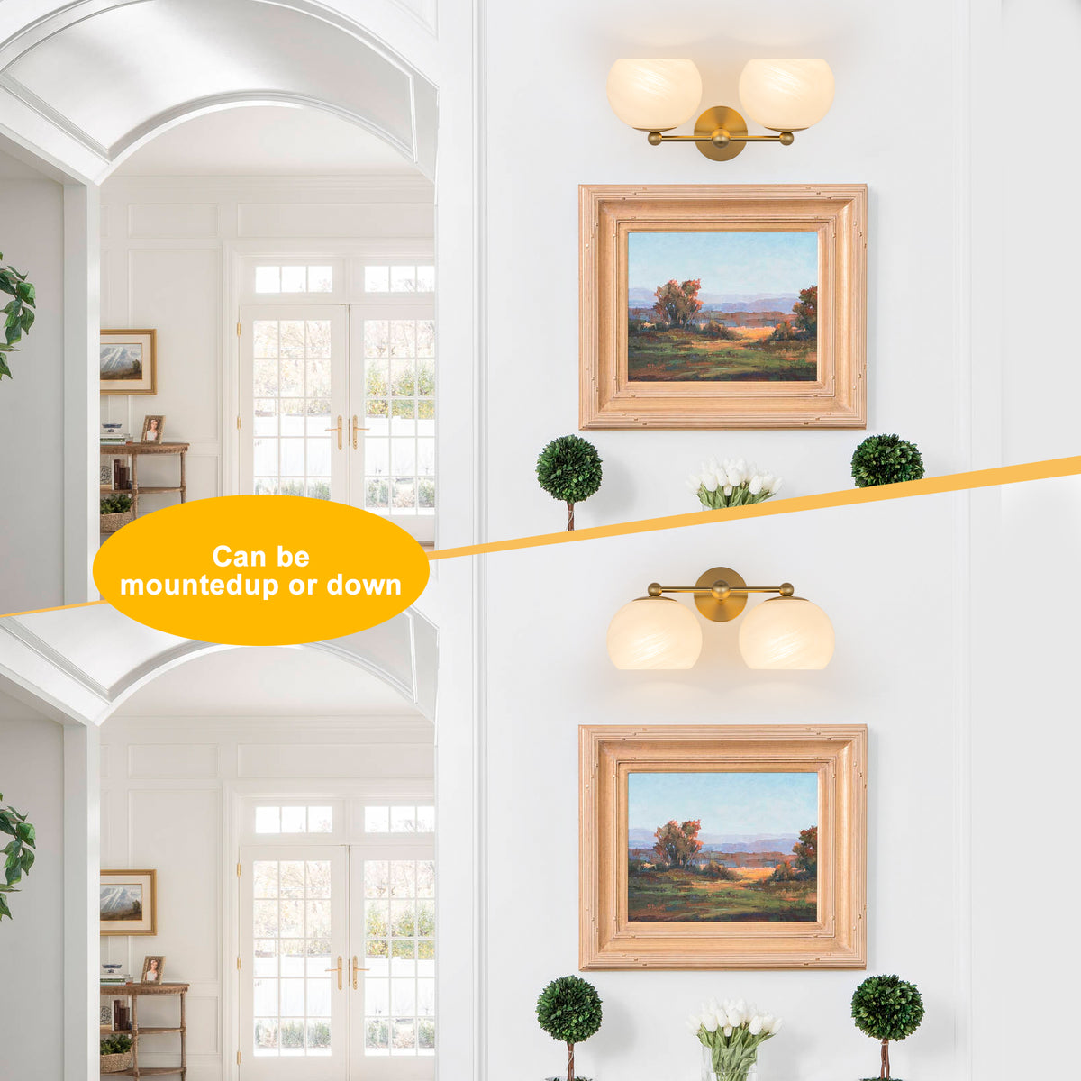2-Light Gold Double-Globe Wall Sconce Cloud-Pattern Glass Shades - product image 16 | Zenvolit