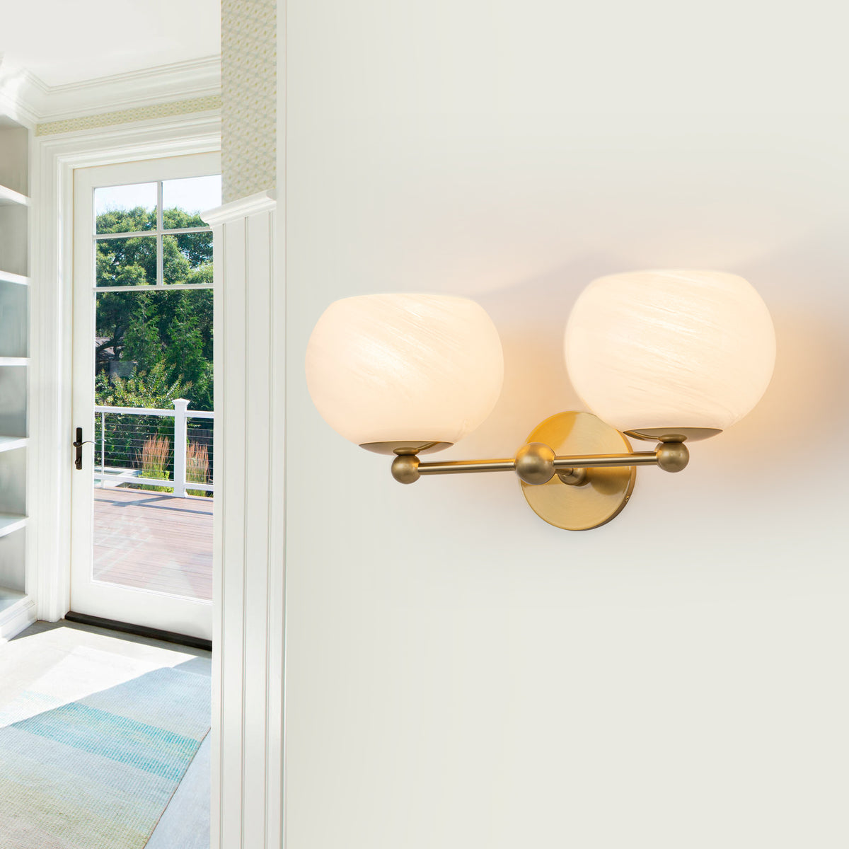 2-Light Gold Double-Globe Wall Sconce Cloud-Pattern Glass Shades - product image 19 | Zenvolit