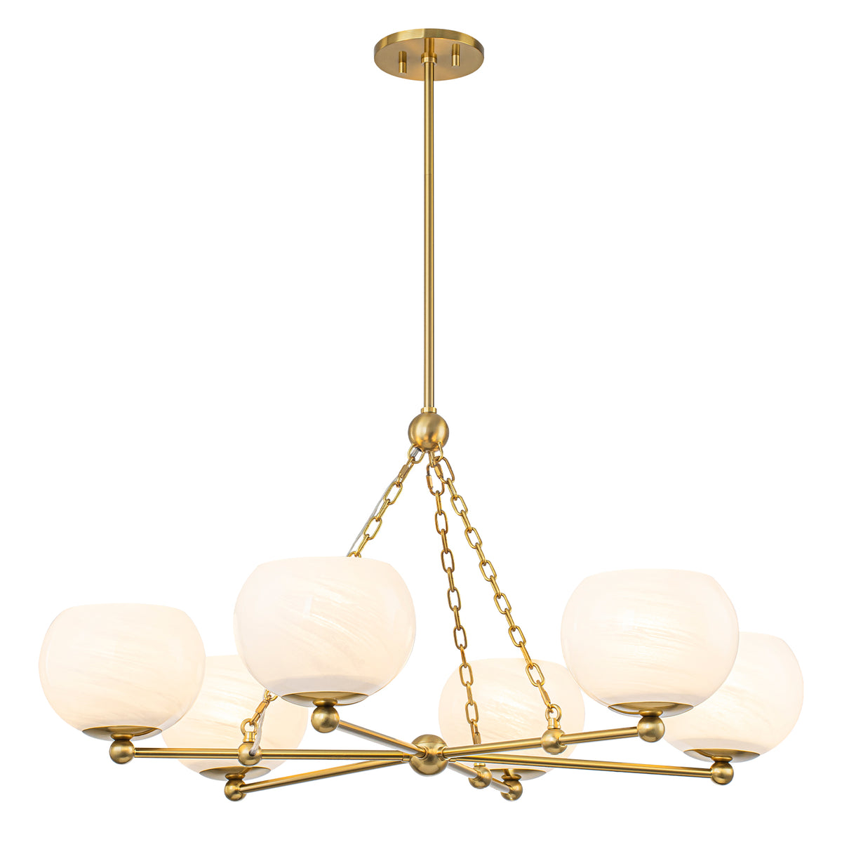 6-Light Brushed Gold Branch Chandelier with Cloud-Pattern Glass Shades - product image 2 | Zenvolit