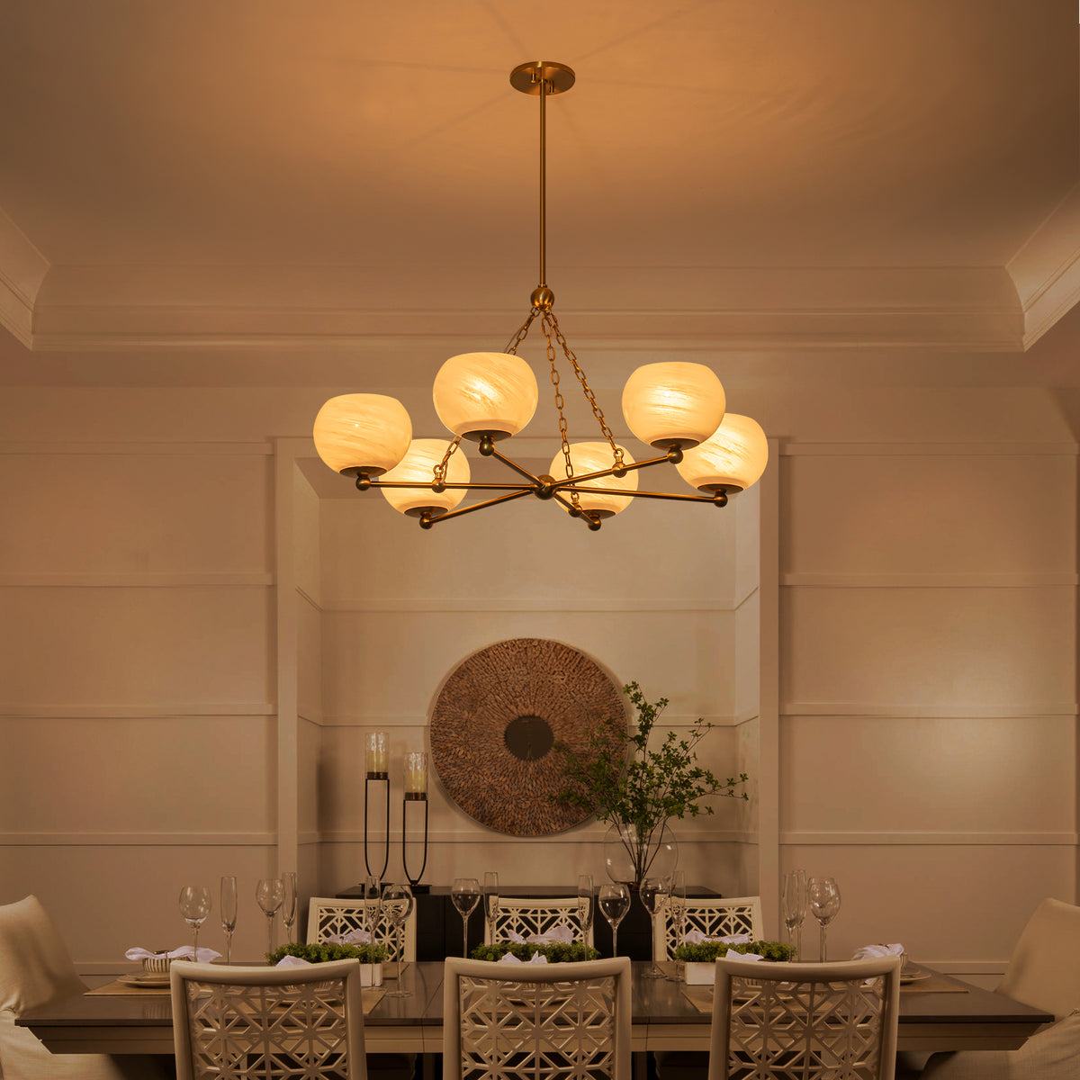 6-Light Brushed Gold Branch Chandelier with Cloud-Pattern Glass Shades - product image 7 | Zenvolit