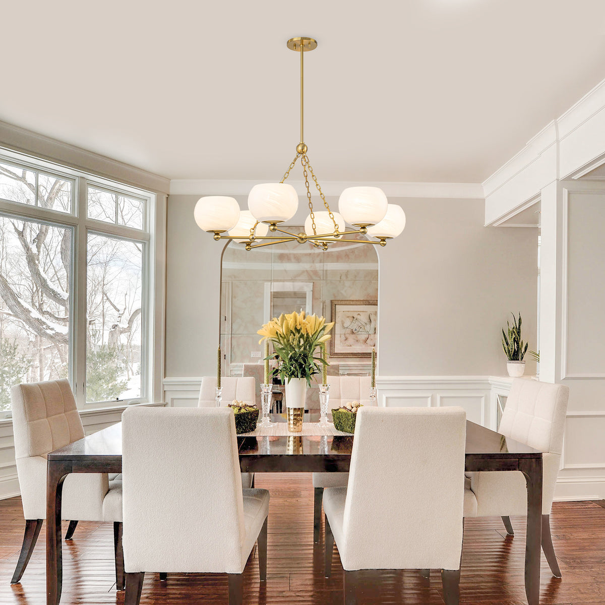 6-Light Brushed Gold Branch Chandelier with Cloud-Pattern Glass Shades - product image 8 | Zenvolit