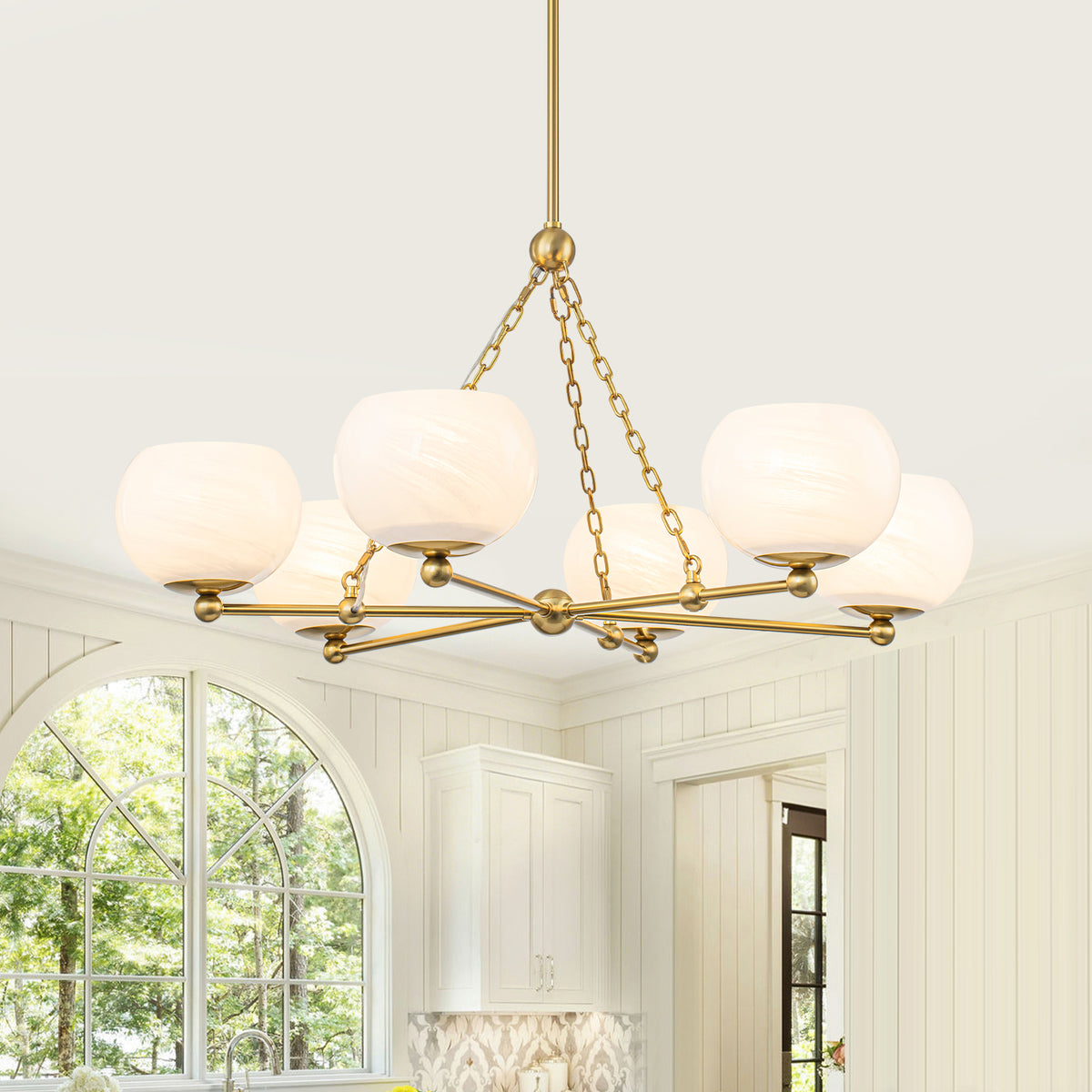 6-Light Brushed Gold Branch Chandelier with Cloud-Pattern Glass Shades - product image 17 | Zenvolit