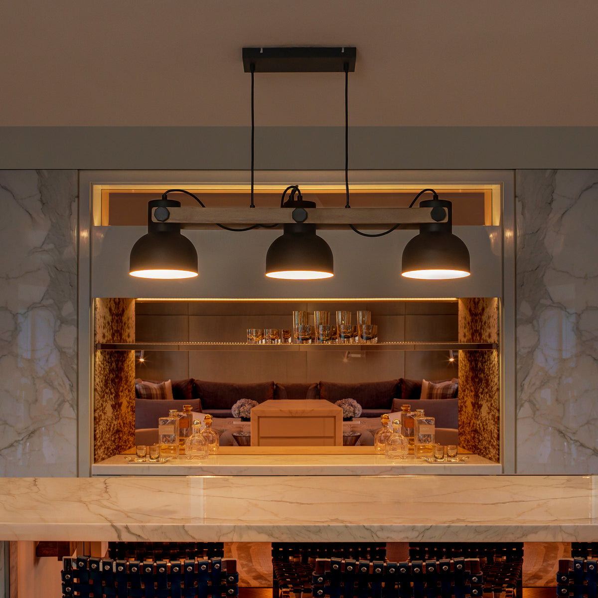 3-Light Industrial Linear Kitchen Island Pendant Light Dome Shades - product image 1 | Zenvolit