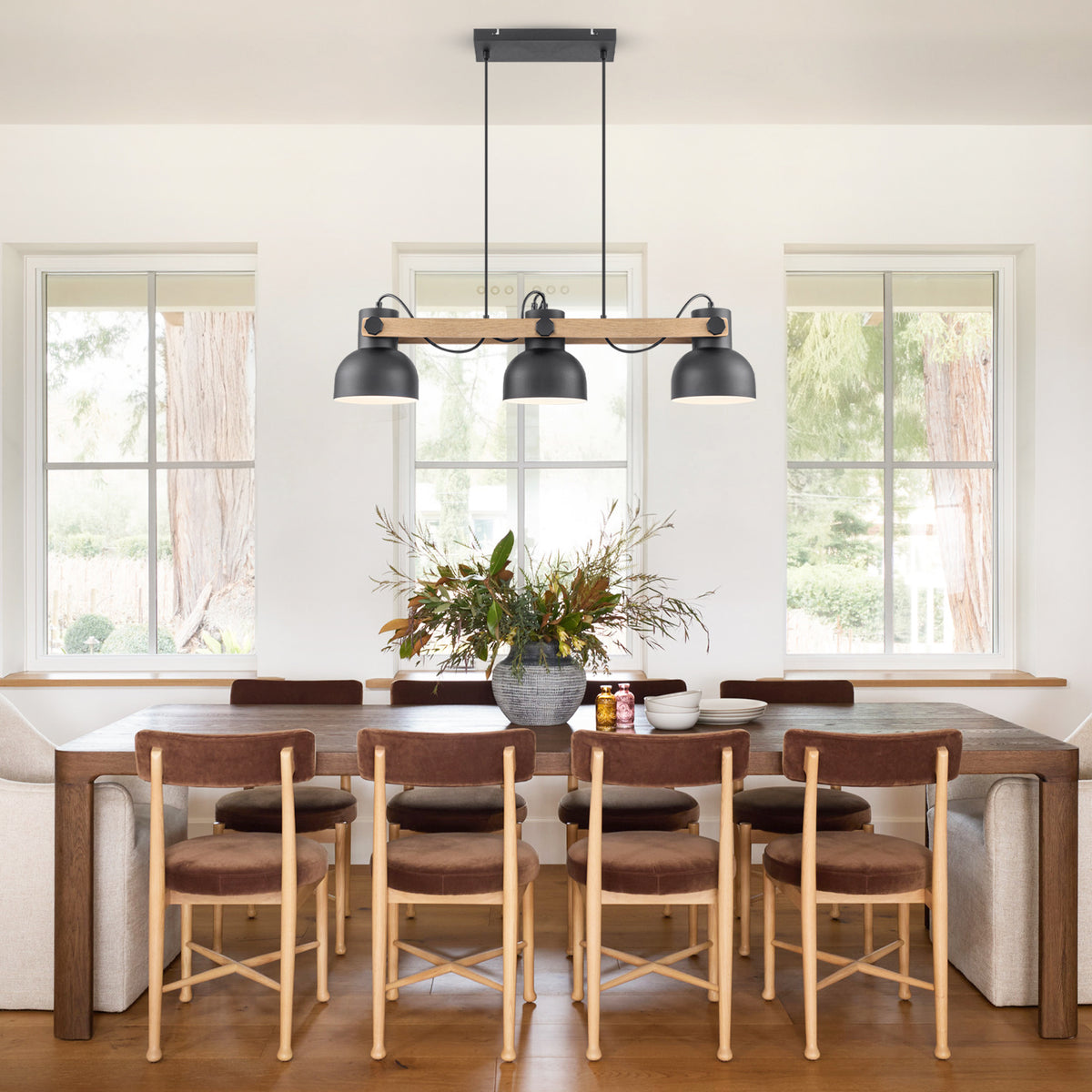 3-Light Industrial Linear Kitchen Island Pendant Light Dome Shades - product image 2 | Zenvolit