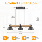 3-Light Industrial Linear Kitchen Island Pendant Light Dome Shades - product image 6 | Zenvolit