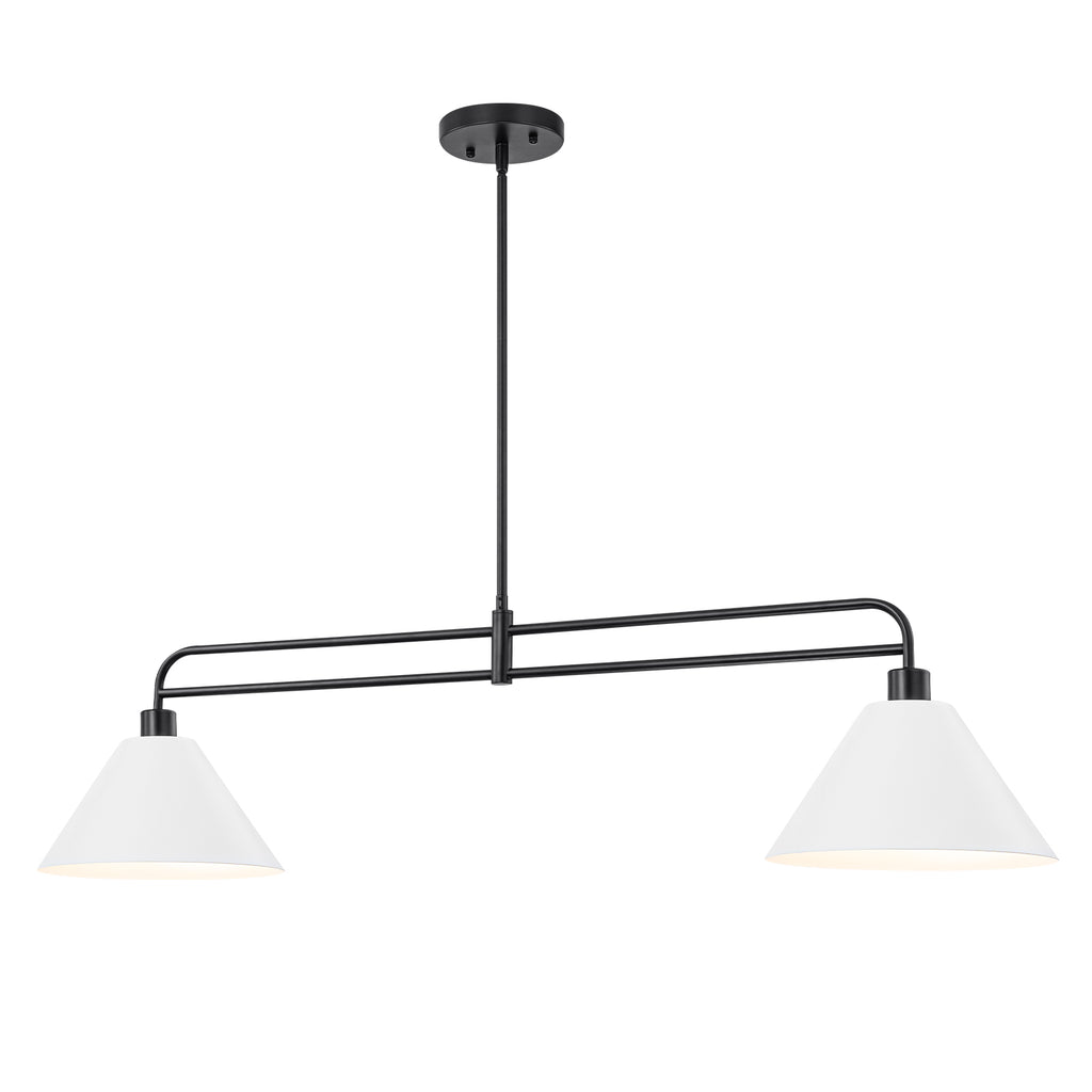 2-Light Matte Black Linear Chandelier with White Conical Iron Shades - product image 1 | Zenvolit