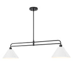 2-Light Matte Black Linear Chandelier with White Conical Iron Shades - product image 1 | Zenvolit