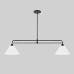 2-Light Matte Black Linear Chandelier with White Conical Iron Shades - product image 3 | Zenvolit